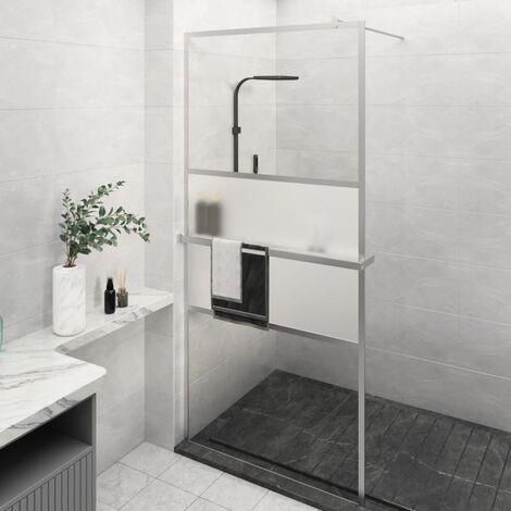 Parete Doccia con Mensola Cromo,Design minimalista 100x195cm Vetro ESG e Alluminio -48704