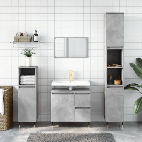 Set 3 Armadietti Mobili da Bagno Grigio Cemento in Legno Multistrato -67331