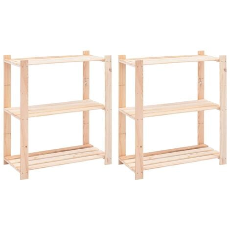 Set 2 Scaffali Mensole a 3 Livelli,Scaffali Portaoggetti,Librerie 80x38x90  cm in Massello Pino 150