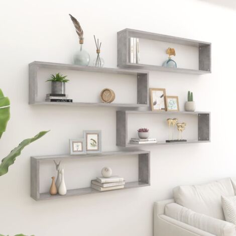 Set di 4 Mensole Design Scandinavo,Scaffali,Mensole a Cubo Grigio ...