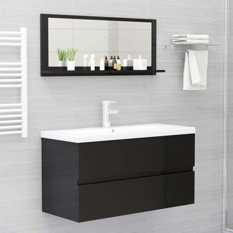 Specchio Moderno per il Bagno Nero Lucido 90x10,5x37 cm in Truciolato -72972