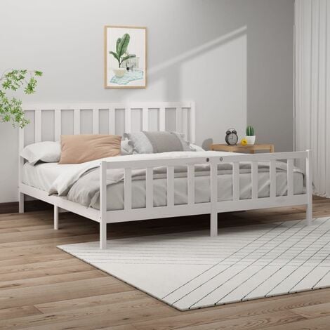 Giroletto, Struttura Letto, Letto per adulti, Letto Matrimoniale Bianco in  Legno Massello di Pino 140x200 cm