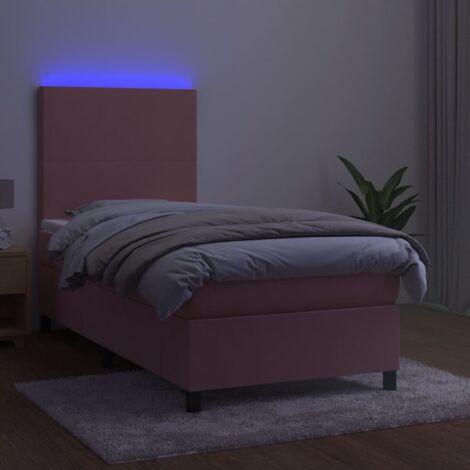 Letto a Molle con Materasso e LED, Letto per adulti, Letto singolo Rosa  100x200 cm in