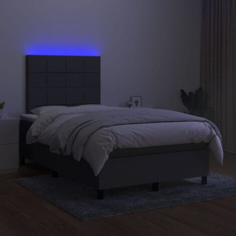 Letto a Molle Materasso e LED, Letto Matrimoniale, Letto per adulti Grigio Scuro  120x200cm in Tessuto