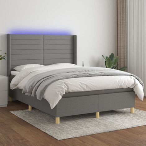 Letto a Molle con Materasso e LED, Letto Matrimoniale, Letto per adulti  Grigio Scuro 140x190 cm