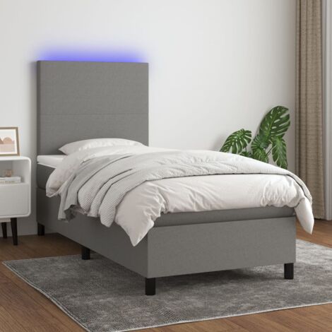 Letto a Molle Materasso e LED, Letto singolo, Letto per adulti Grigio Scuro  80x200 cm in