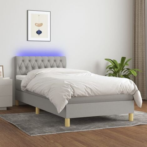 Letto a Molle Materasso e LED, Letto singolo, Letto per adulti Grigio  Chiaro 90x190 cm Tessuto KDLO107004 MaisonChic