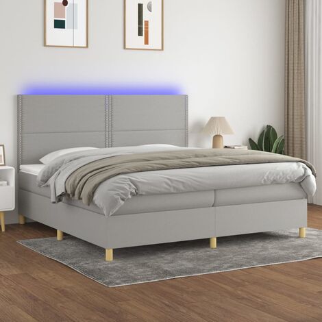 Letto a Molle Materasso e LED, Letto Matrimoniale, Letto per adulti Grigio  Chiaro 140x200 cm Tessuto