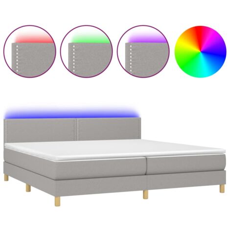 Letto a Molle Materasso e LED, Letto Matrimoniale, Letto per adulti Grigio  Chiaro 140x200 cm Tessuto