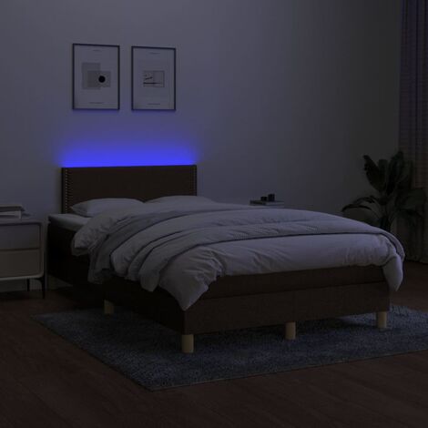 Letto a Molle Materasso e LED, Letto Matrimoniale, Letto per adulti Marrone  Scuro 120x200 cm Tessuto