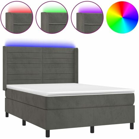 Letto a Molle Materasso e LED, Letto Matrimoniale, Letto per adulti Grigio  Chiaro 140x200 cm Tessuto