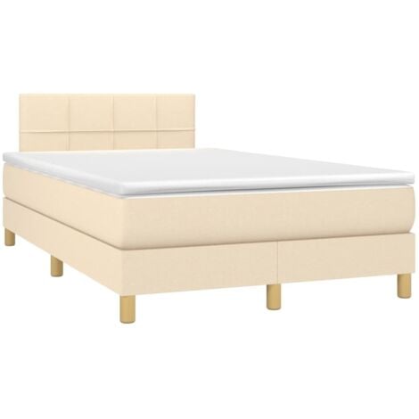 Letto a Molle con Materasso e LED, Letto Matrimoniale, Letto per adulti  Crema 120x200cm in Tessuto