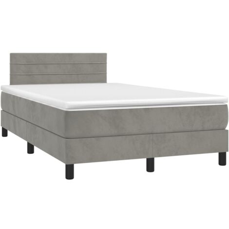 Letto a Molle Materasso e LED, Letto Matrimoniale, Letto per adulti Grigio  Chiaro 120x200 cm Velluto