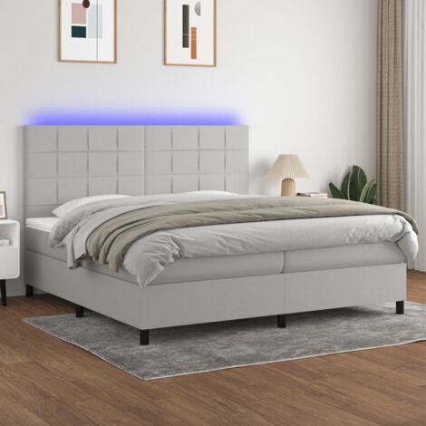 Letto a Molle Materasso e LED, Letto Matrimoniale, Letto per adulti Grigio  Chiaro 200x200 cm Tessuto KDLO540431 MaisonChic