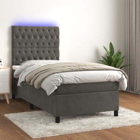 Letto a Molle con Materasso e LED, Letto per adulti, Letto singolo Grigio  Scuro 100x200 cm