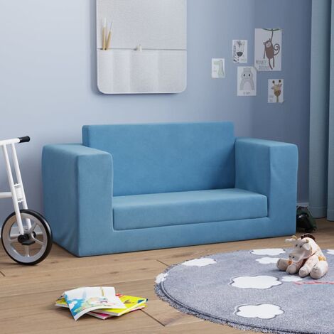 Divano Lettoa 2 Posti Moderno,Sofa Divano per Bambini Blu in Morbido  Peluche -DVB32145