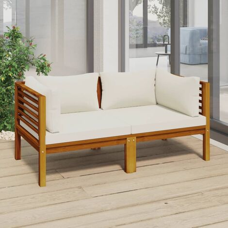 Divano da Giardino a 2 Posti,Sofa Divano Relax con Cuscino Crema Massello  Acacia -DVB40816