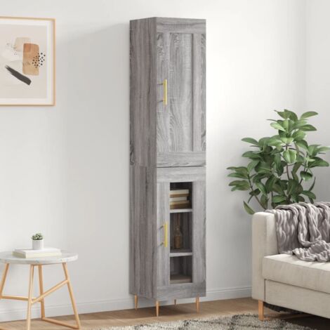 Senfot Armadio A Buffet BC-CL Stile Industriale – Rovere Grigio E Struttura Metallica, 2 Ante Scorrevoli, 2 Cassetti E Ripiani, 91x48x20 Cm, Per Sala E Cucina