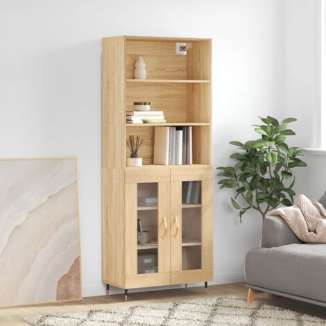 KOMFOTTEU Credenza Alta da Cucina 175 cm, Mobile Cucina Dispensa in Bambù, Mobile Buffet con 3 Ante, 1 Cassetto, 3 Ganci e 1 Portabicchiere, per Soggiorno, Sala da Pranzo, 120 x 35