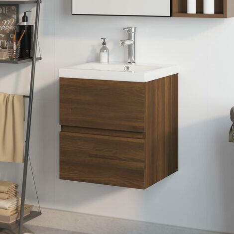Mobile Bagno Con Lavabo Integrato - Armadietto Sospeso Con Cassetto - Stile Legno Antico
