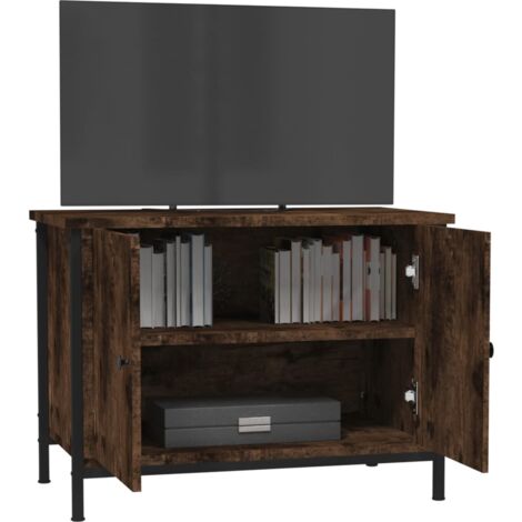 Mobile TV，Mobile Porta TV Salotto，Tavolino TV con Ante Rovere Fumo 60x35x45  cm in Legno