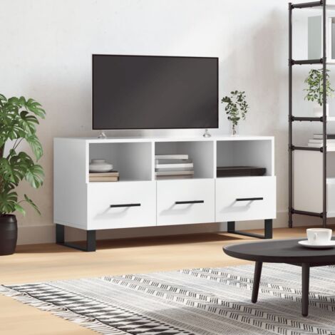 Mobile Porta TV，Mobili TV，Tavolino TV Bianco Lucido 102x36x50 cm in Legno  Multistrato MCWN159673 MaisonChic