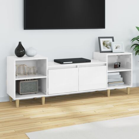 Mobile carrello porta tv bianco in legno con ruote a vari