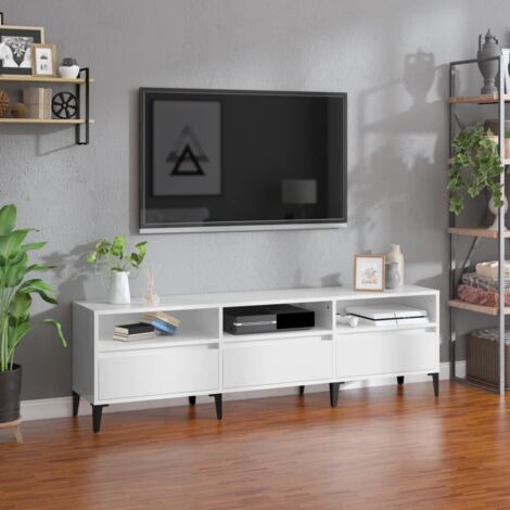 Porta tv industriale in metallo e legno, 2 cassetti, 120 cm bianco Loft
