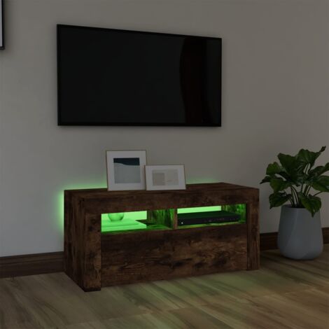 Porta TV con ripiano moderno in rovere massello con illuminazione LED