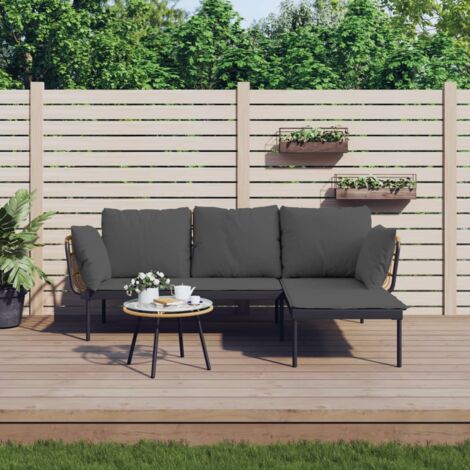 Divano Da Giardino 2 Posti In Polyrattan Nero Con Cuscini - Set Salotto Esterno Con Contenitore Integrato - Foto 6