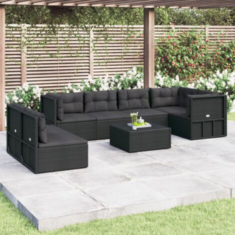 Divano Da Giardino 2 Posti In Polyrattan Nero Con Cuscini - Set Salotto Esterno Con Contenitore Integrato - Foto 3