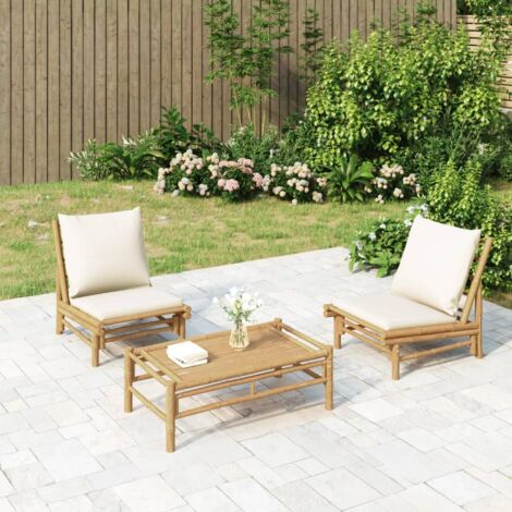 3 pz Set Salotto da Giardino，Divano da Giardino，Set Salotto da Esterno con  Cuscini Bianco