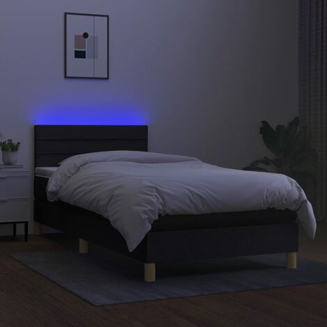 Letto a Molle con Materasso e LED，Letti per adulti，Letto singolo Nero  90x200 cm in