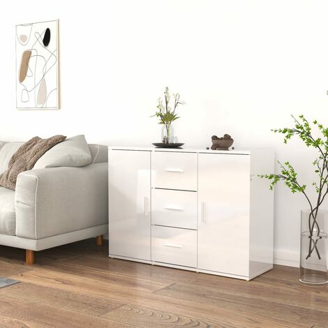 Credenza,Madia per salotto,Buffet da cucina moderna Bianco lucido 91x29,5x65 cm in legno Multistrato MCI428674 Maisonchic