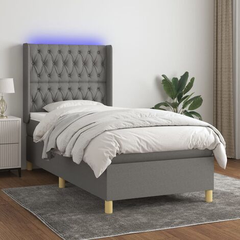 Letto a Molle Materasso e LED，Letti per adulti，Letto singolo Grigio Scuro  100x200cm in Tessuto MCI147965 MaisonChic