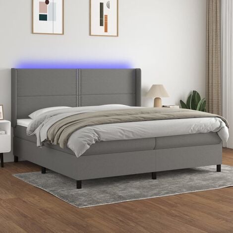 Letti per adulti，Letto a Molle Materasso e LED，Letto matrimonial Grigio  Scuro 200x200cm in Tessuto