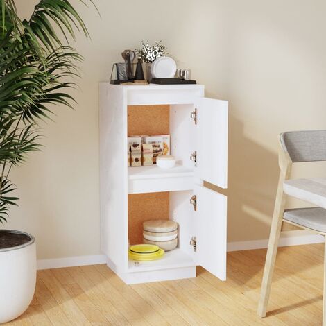 Credenza,Madia per salotto,Buffet da cucina Moderna Bianca 31,5x34x75 cm in Legno Massello di