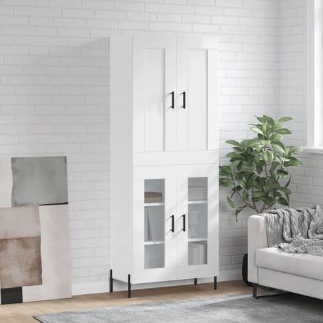 Credenza,Madia per salotto,Buffet da cucina Moderna Bianco Lucido 69,5x34x180 cm in Legno Multistrato