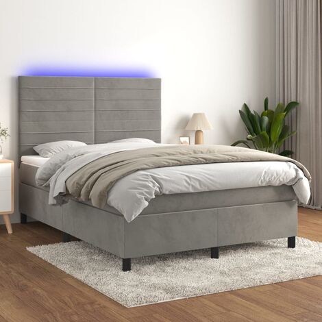 Letti per adulti，Letto a Molle Materasso e LED，Letto matrimonial Grigio  Chiaro 140x190 cm Velluto