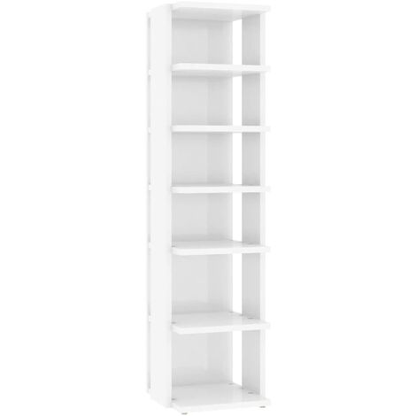 Scarpiera Salvaspazio，Portascarpe，Mobili per scarpe Bianco Lucido 27,5x27x102  cm in Legno Multistrato MCI182424 MaisonChic