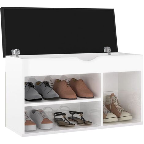 Scarpiera Salvaspazio，Portascarpe，Mobili per scarpe con Cuscino Bianco  Lucido 80x30x47 cm in Truciolato MCI539896 MaisonChic