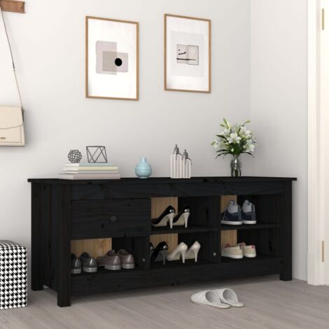 Scarpiera Salvaspazio，Portascarpe，Mobili per scarpe Nera 110x38x45,5 cm in  Legno Massello di Pino MCI881544