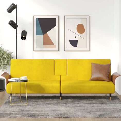 Divano Letto,Sofa Soggiorno,Divano convertibile con Portabicchieri in Velluto Giallo MCI642739 MaisonChic