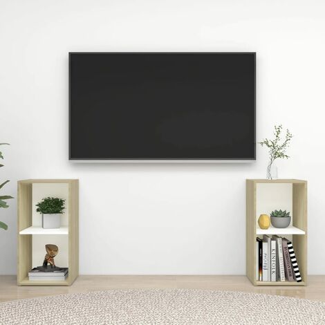 Mobile TV Rovere Sonoma 140x40x35.5 Cm - In Truciolare, Con 2 Ante E 2 Scomparti Aperti
