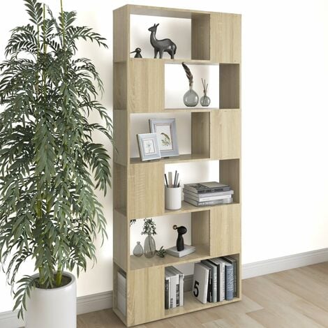 Libreria, Divisorio, Scaffale Portaoggetti, Scaffale per libri e documenti  Rovere Sonoma 80x24x186 cm in Truciolato KOS55507