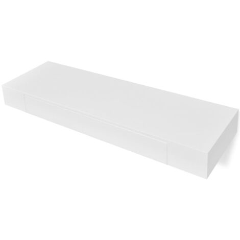 Mensola Cassetto Sospeso da Parete Scaffale in Legno MDF Bianco 40x24x10cm