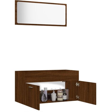 3 pz Set Mobili da Bagno，Armadietto da bagno，Mobiletto Bagno Rovere Marrone  in Legno Multistrato CNWI229844 MaisonChic