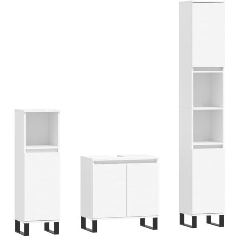 3 pz Set Mobili da Bagno，Armadietto da bagno，Mobiletto Bagno Bianco in  Legno Multistrato CNWI842726