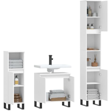 3 pz Set Mobili da Bagno，Armadietto da bagno，Mobiletto Bagno Bianco in  Legno Multistrato CNWI842726