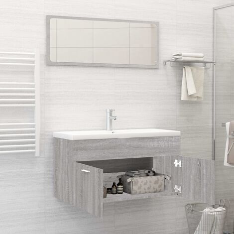 3 pz Set Mobili da Bagno，Armadietto da bagno，Mobiletto Bagno Grigio Sonoma  in Legno Multistrato